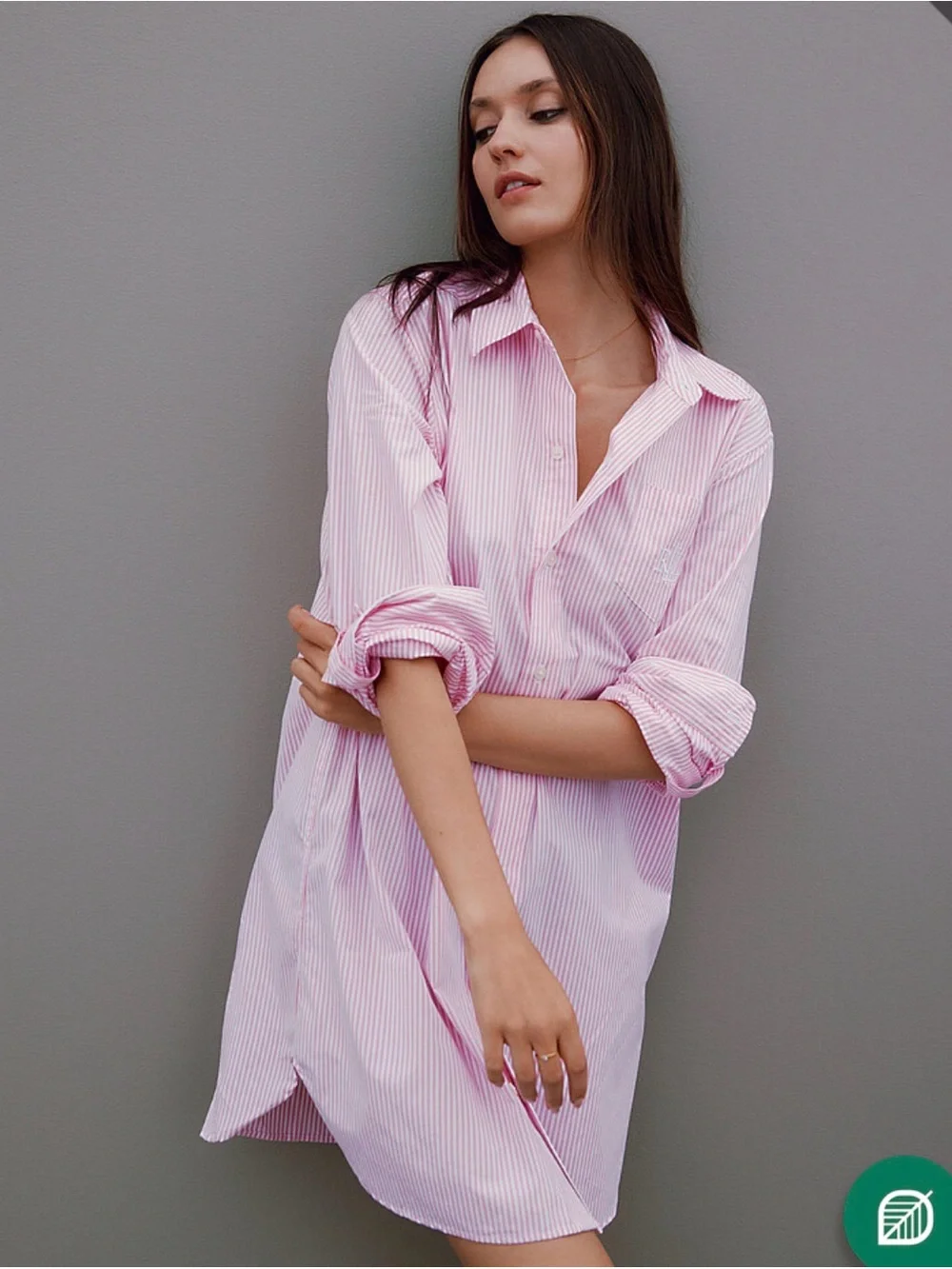 Lauren Ralph Lauren Pink Striped Cotton Poplin Sleep Shirt / Nightshirt - SizeXL